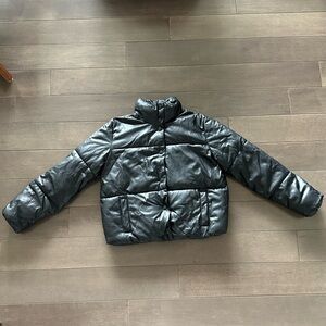 Black Faux Leather Puffer